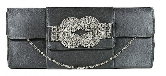 Evening Bag - Satin w/ Rhinestone Accent Charm  - BG-90790GY